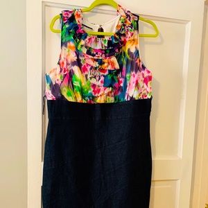 Floral/denim pencil dress